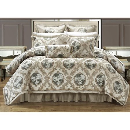 CHIC HOME Chic Home CS4671-US Amigoni Decorator Upholstery Quality Jacquard Motif Fabric Complete Master Bedroom Comforter Set & Pillows Ensemble - Beige - King - 9 Piece CS4671-US